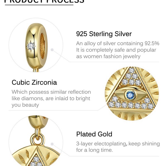 Triangle Evil Eye 925 Sterling Silver Pendant - Picture 5 of 7